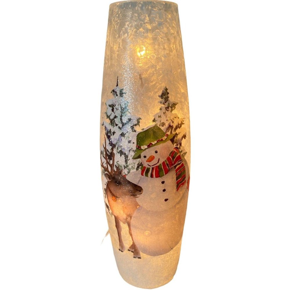 Stony Creek Frosted Lighted Lamp Vase  Winter Snowman Reindeer